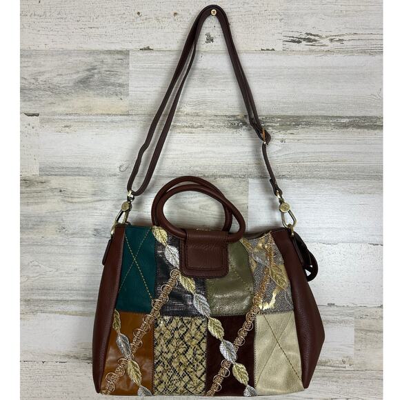 Hobo Sheila Medium Brown Leather Mixed Media Shoulder Bag Boho Purse New - Picture 2 of 9